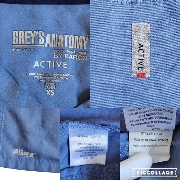 Grey's Anatomy Active Blue Short Sleeve 4 Pocket Scrub Top Size XS - Picture 11 of 11